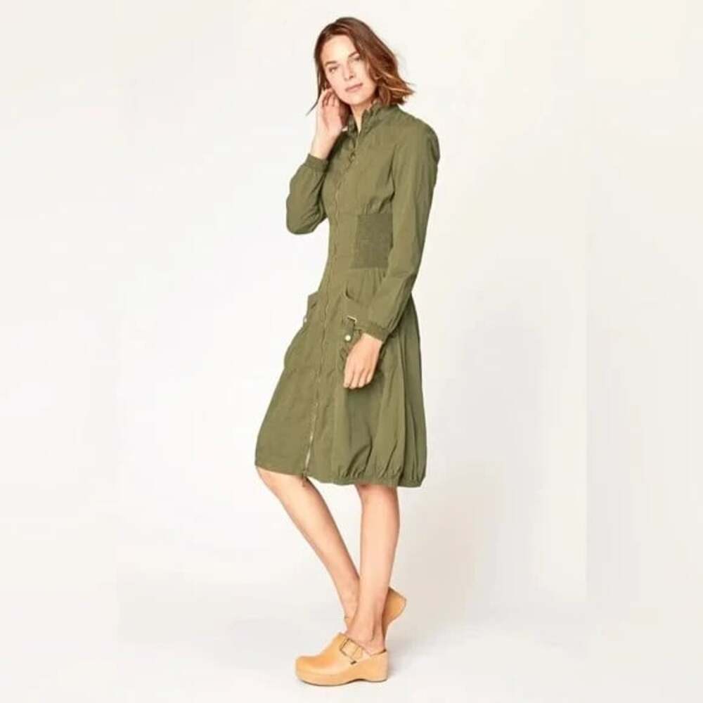 XCVI Women's XS Green Deschutes Jacket Dress Full Zip Lagenlook Midi Pockets